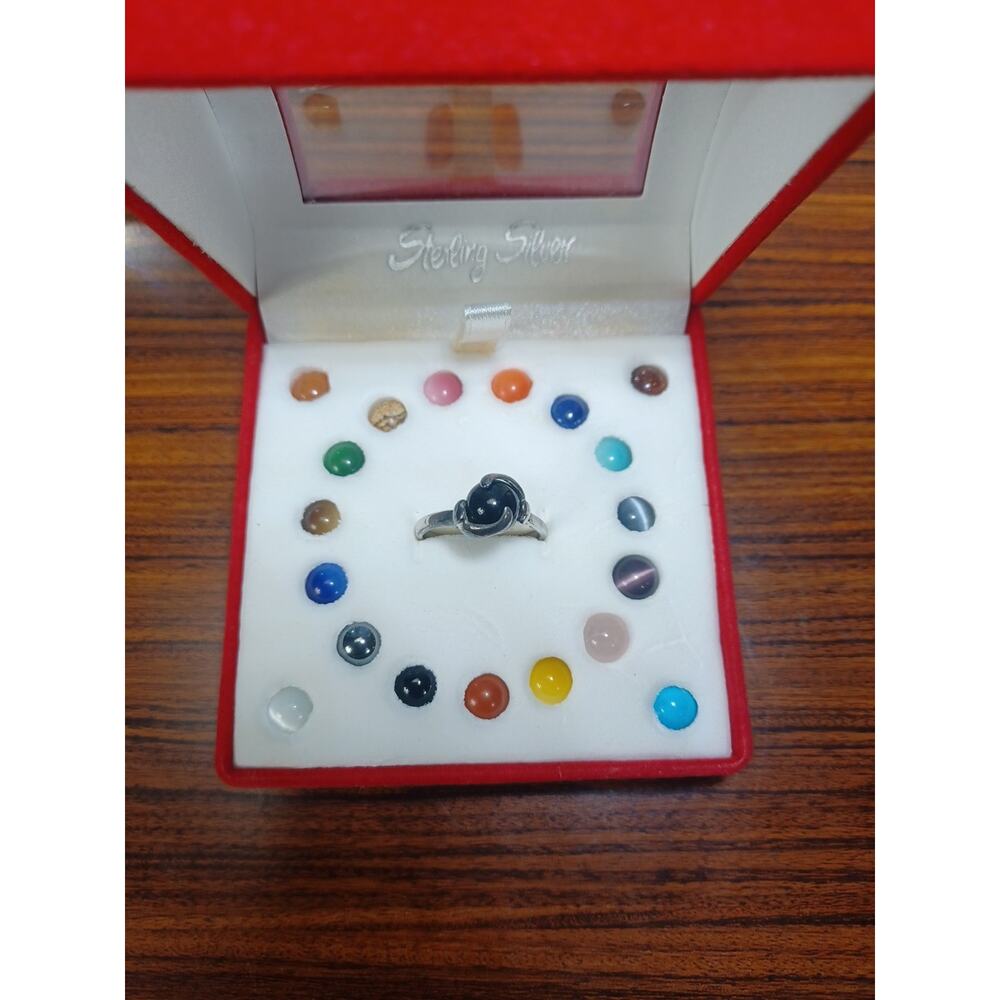 Vintage Sterling Silver Interchangeable Stones Ring 20 Stones Colorful size 9